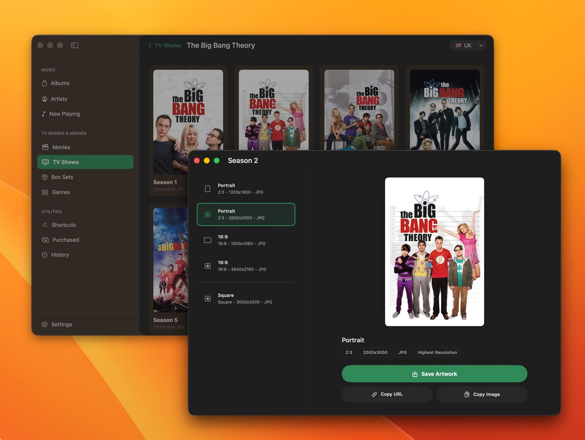 TV show artwork for The Big Bang Theory within the Artwork Finder app