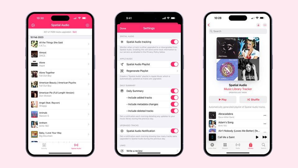 Music Library Tracker Spatial Audio screens