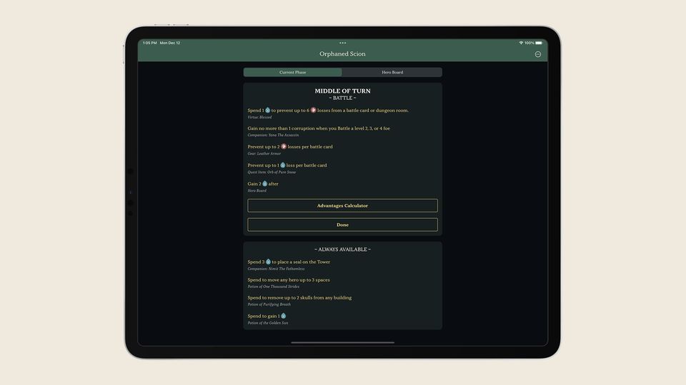 Return to Dark Tower Assistant current phase screen