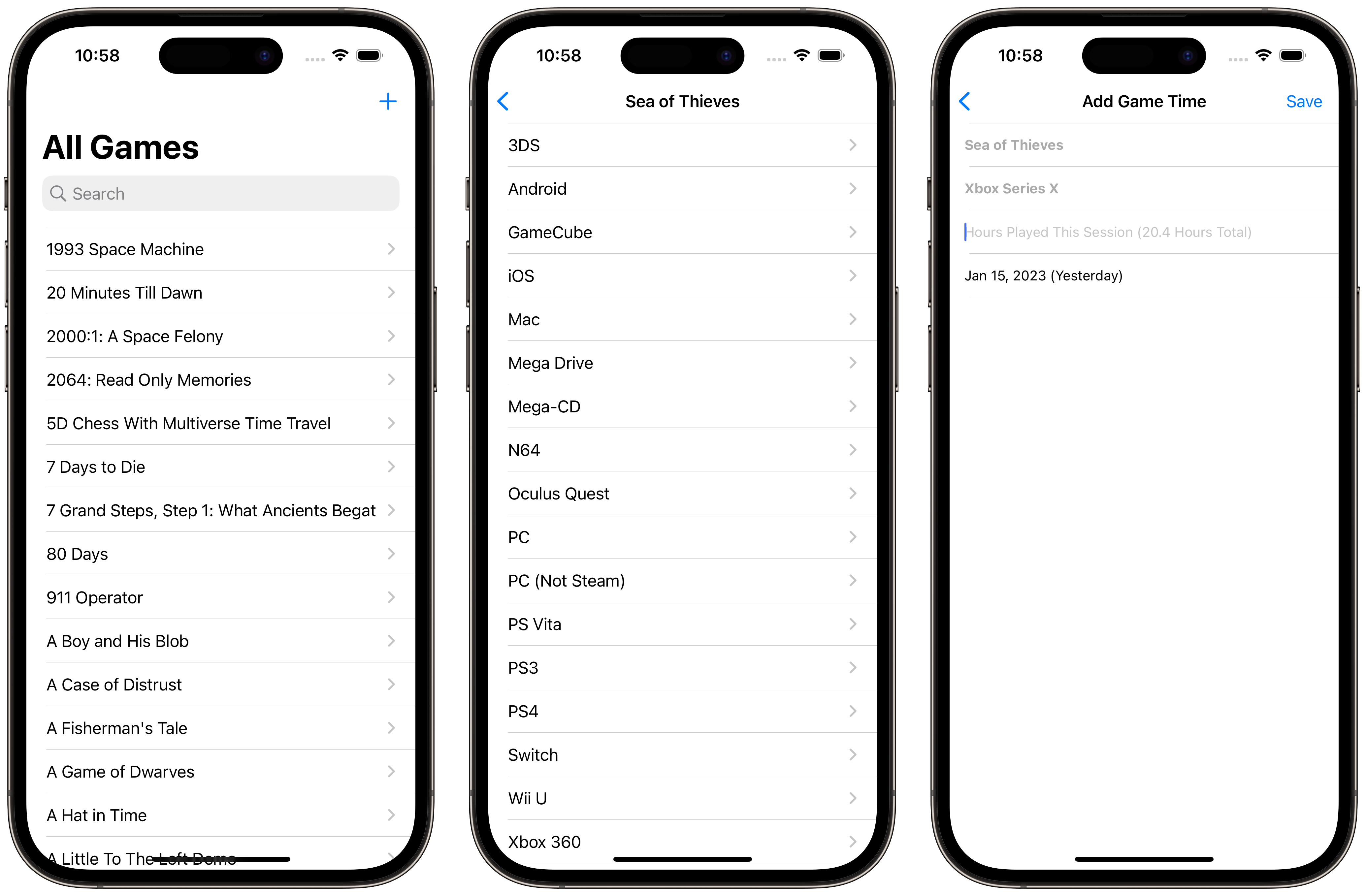 A basic app for logging hours played against a certain game and platform.
